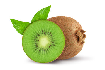 Wall Mural - kiwi fruit with leaves isolated on a white