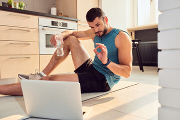 Poster - Handsome young man using modern laptop for online communication