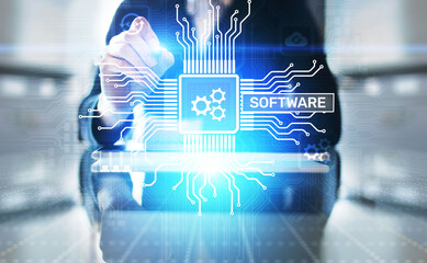 software development and business process automation, internet and technology concept on virtual scr