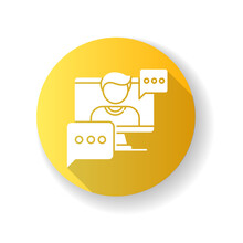 Interview Video Yellow Flat Design Long Shadow Glyph Icon. Journalist Footage. Video Call Conversation. Live Online Conference. Internet Chatting. Silhouette RGB Color Illustration
