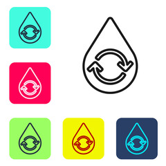 Sticker - Black line Recycle clean aqua icon isolated on white background. Drop of water with sign recycling. Set icons in color square buttons. Vector Illustration.