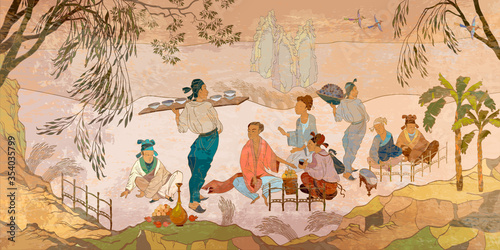 Ancient China Oriental People Tea Ceremony Traditional Chinese