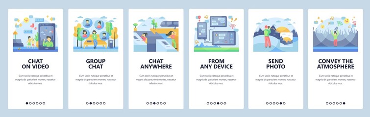 Poster - communication technology, video conference call, chat messages. stay connected from anywhere. mobile