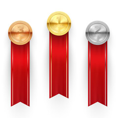three medals award for winners, achievement and victory set