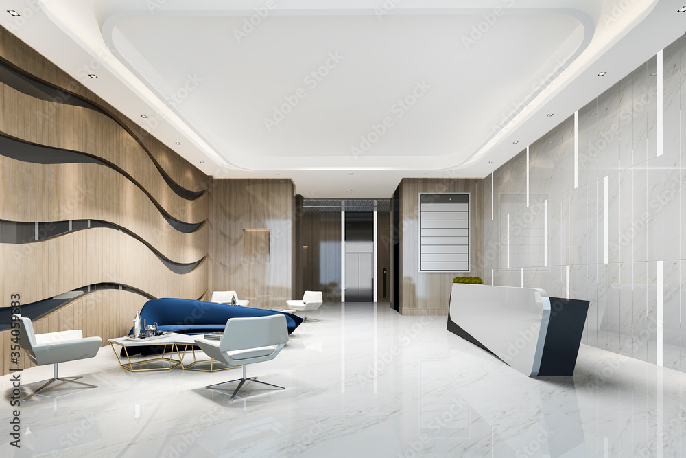 3d rendering modern luxury hotel and office reception and lounge with ...
