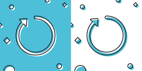 Poster - Black Refresh icon isolated on blue and white background. Random dynamic shapes. Vector Illustration