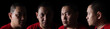 © airdone - Set of portraits collage. Close-up portrait of an Asian man in the dark with half face lighting. Different angle view of a man face