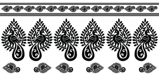 Wall Mural - Saree border design concept of Peacock art is isolated on White background