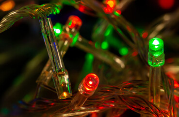 Multi-colored Christmas lights. Close-up. Macro