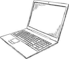 Poster - Black and white sketch style laptop. 