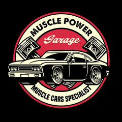 vintage shirt design of muscle car garage badge