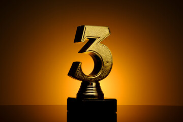 Wall Mural - gold number three trophy for the third runner up