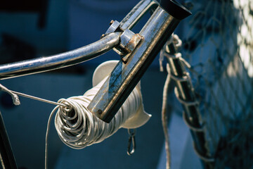 Closeup of a fishing boat moored in the old port of Limassol in Cyprus island