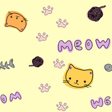 Cute Yellow Pattern Grey Cats Paw Meow Texture