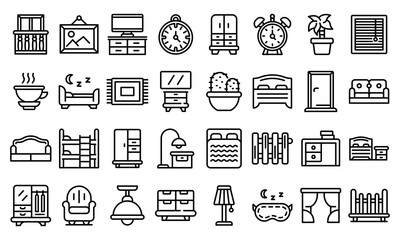Sticker - Bedroom icons set. Outline set of bedroom vector icons for web design isolated on white background