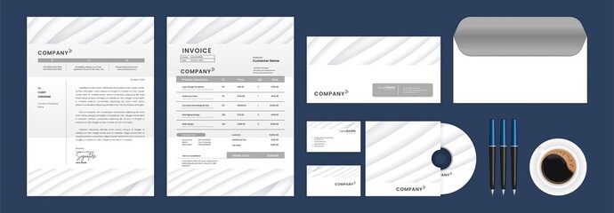 stationery identity template design with abstract background and editable text