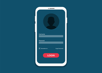 Poster - mockup page for phone to login. interface for authorization. username and password.