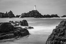 High Tide Covers The Causeway Leading To La Corbiere Lighthouse, Jersey, Channel Islands, UK