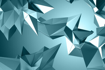 Wall Mural - 3d render, digital illustration, abstract faceted metallic background, geometric wallpaper, blue crystals