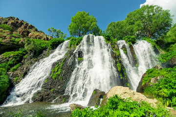 Armenia landmark, Shaki waterfall, scenic view on a sunny day