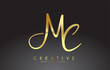 Handwritten MC M C Letters Logo. MC M C Sign with Golden Wire Effect.