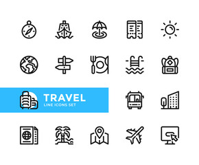 Poster - travel vector line icons. simple set of outline symbols, graphic design elements. line icons set. pi