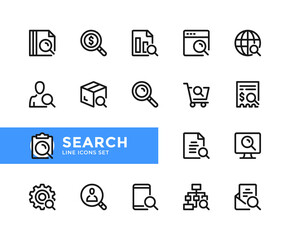 Poster - Search vector line icons. Simple set of outline symbols, graphic design elements. Line icons set. Pixel Perfect