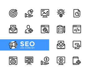 Poster - seo vector line icons. simple set of outline symbols, graphic design elements. line icons set. pixel