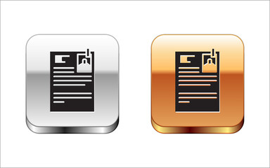 Black Lawsuit paper icon isolated on white background. Silver-gold square button. Vector Illustration.