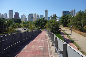 Sao Paulo/Brazil: bicycle path and cityscape