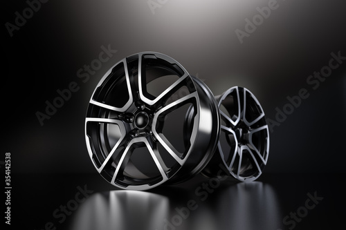 Fotografía car alloy wheel, isolated on black. 3D rendering illustration.