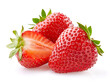 Strawberries in closeup on white background