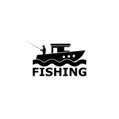 Man fishing on the boat icon isolated on white background