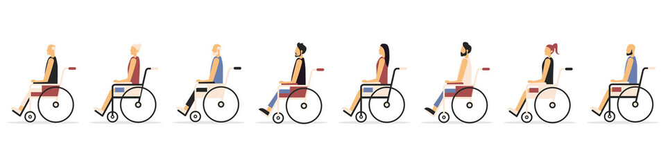 Wheelchair people set. Disabled people. Flat style. Vector illustration.
