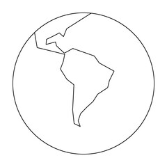 Poster - Simplified outline Earth globe with map of World focused on South America. Vector illustration