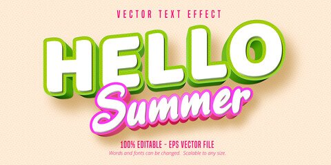 hello summer text, comic style editable text effect