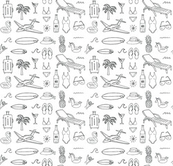 Canvas Print - Vector seamless pattern of black hand drawn sketch travel doodles isolated on white background