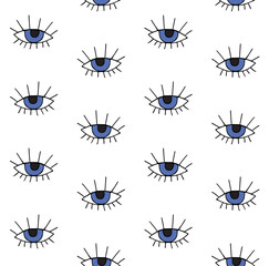 Wall Mural - Vector seamless pattern of hand drawn doodle sketch blue eye isolated on white background