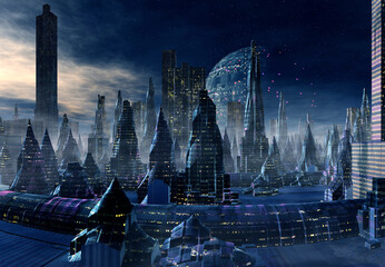 Wall Mural - 3d rendered futuristic city on an alien planet - 3d illustration