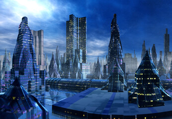 3d rendered futuristic city on an alien planet - 3d illustration