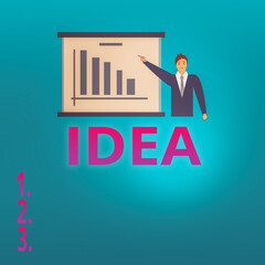 Poster - Conceptual hand writing showing Idea. Concept meaning impression that tries to portray the overarching scope or outline Man in Business Suit Pointing a Board Bar Chart Copy Space