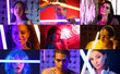© Pixel-Shot - Collage of photos with different people and neon lamps