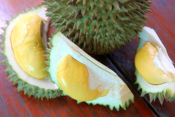 durian fruit on wooden table