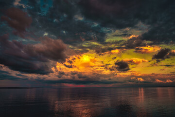 Wall Mural - Stormy Sunset Clouds over Lake Superior Horizon