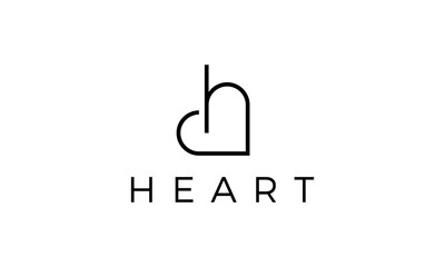 Poster - initial H with love or heart and line style logo design concept