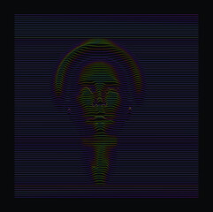Aufkleber - Silhouette of 3d holographic head extruded from lines. Graph made of cuves in form of human face. Futuristic hi-tech style illustration of Artificial intelligence and Robotics concept.