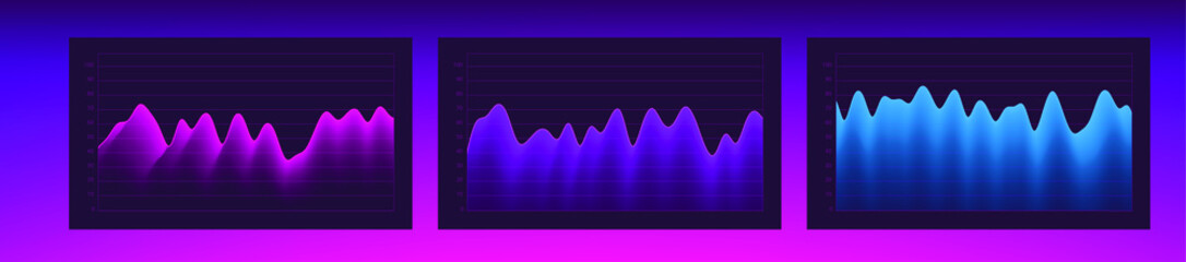 Poster - Set of graph chart for UI and UX design. Statistical Curve fitting plot in neon bright vibrant colors.