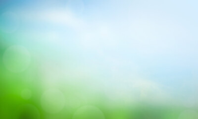 Wall Mural - world environment day concept: blurred beautiful green nature with blue sky background