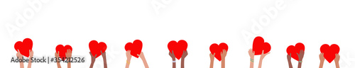 Fotografía Donation banner with children hands holding and giving red hearts