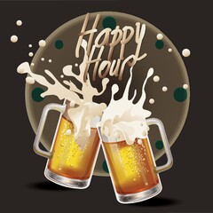 Wall Mural - Splash of beer mugs